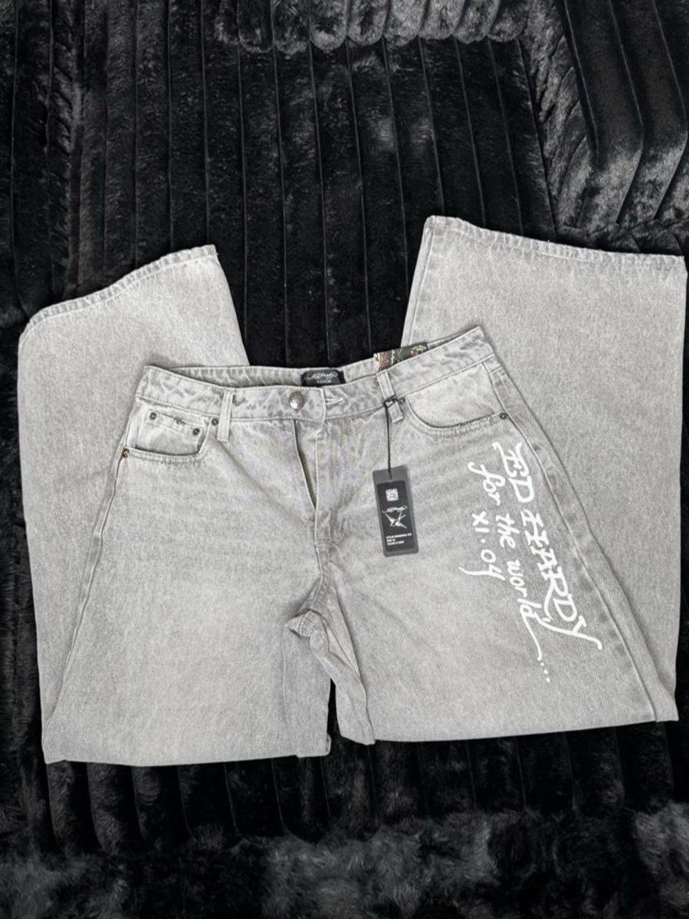 Ed Hardy Light Gray Graphic Boyfriend Jeans